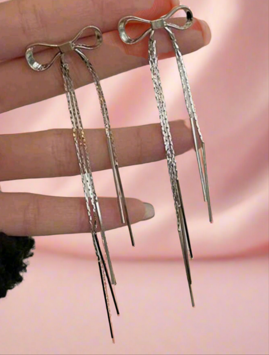 Korean Long Bowknot Tassel Earrings