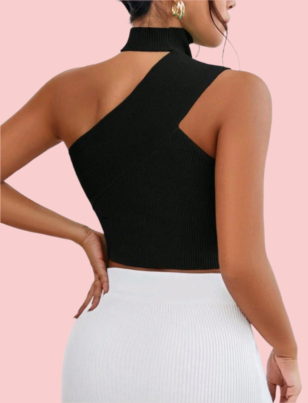 Asymmetrical Neck Crop Knit Top - Size Large