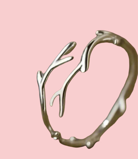 925 Sterling Silver  Deer Antler Ring, 
Adjustable Ring - Size 6 - 9
